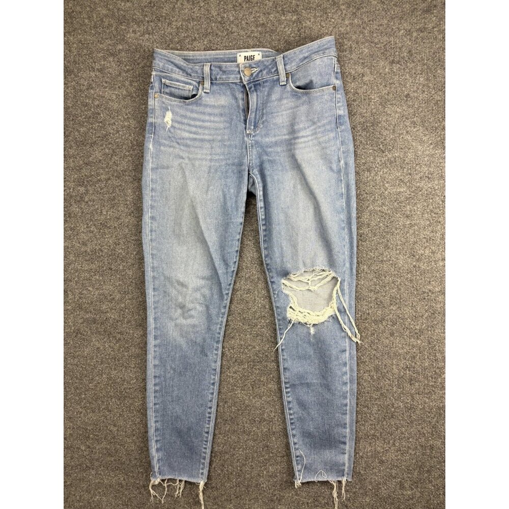 Paige Verdugo Ankle Jeans Womens 29 Light Wash Mid Rise Distressed Raw Hem